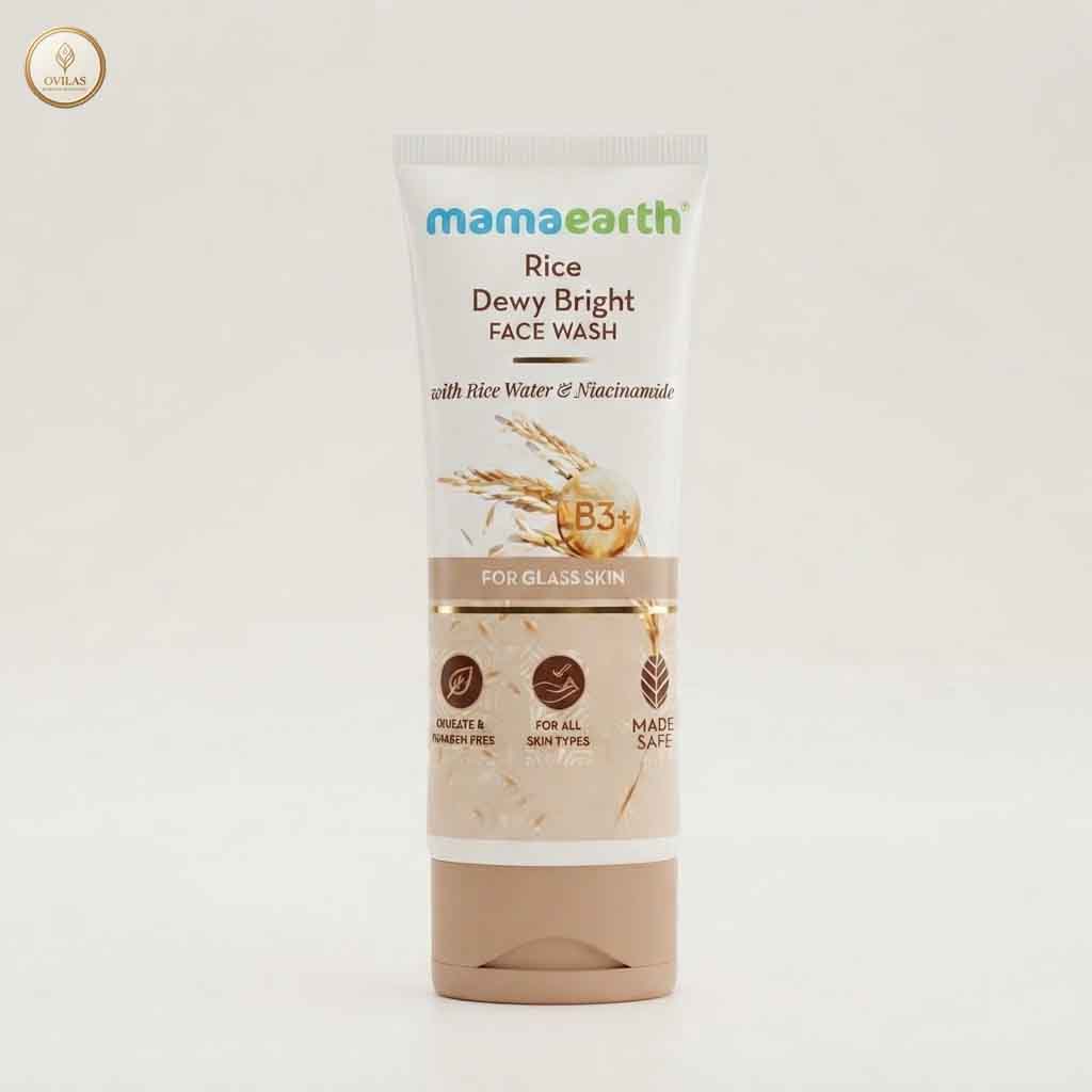 rice dewy facewash Mamaearth Rice Dewy Bright Face Wash with Rice Water & Vitamin C for Glass Skin – 100ml - Image 1