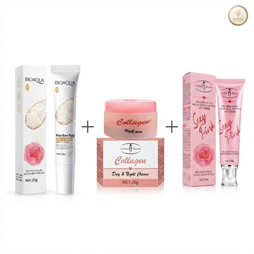 3in 1 3-in-1 Glowing & Skincare Combo Pack (Bioaqua Eye Cream + Collagen Cream + Sexy Pink Cream) - Image 1